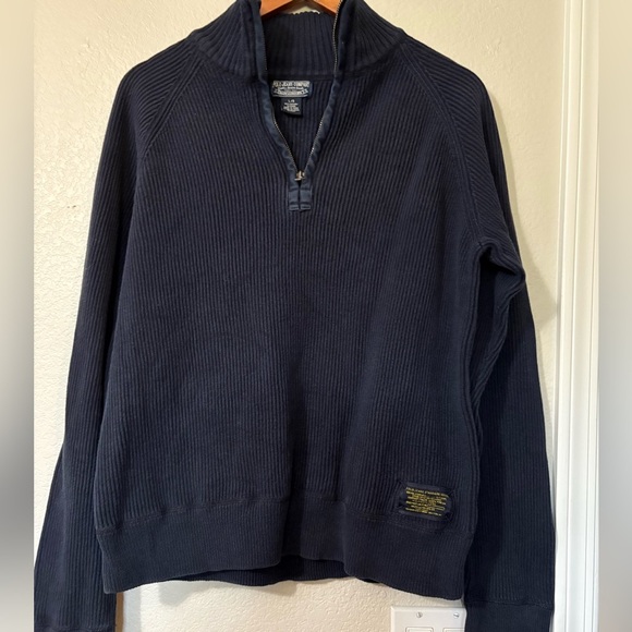 Vintage Polo Jeans Co Heavyweight Cotton 1/4 Zip Mock Ribbed Navy Blue Sweater - Picture 1 of 13
